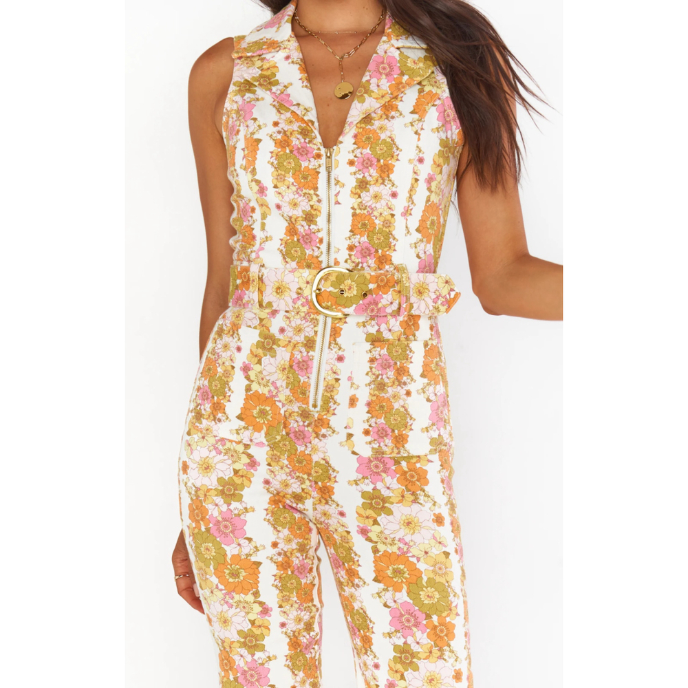 Show Me Your Mumu Jumpsuit Jacksonville Cropped Jumpsuit Groovy Blooms Stripe - Picture 2 of 6